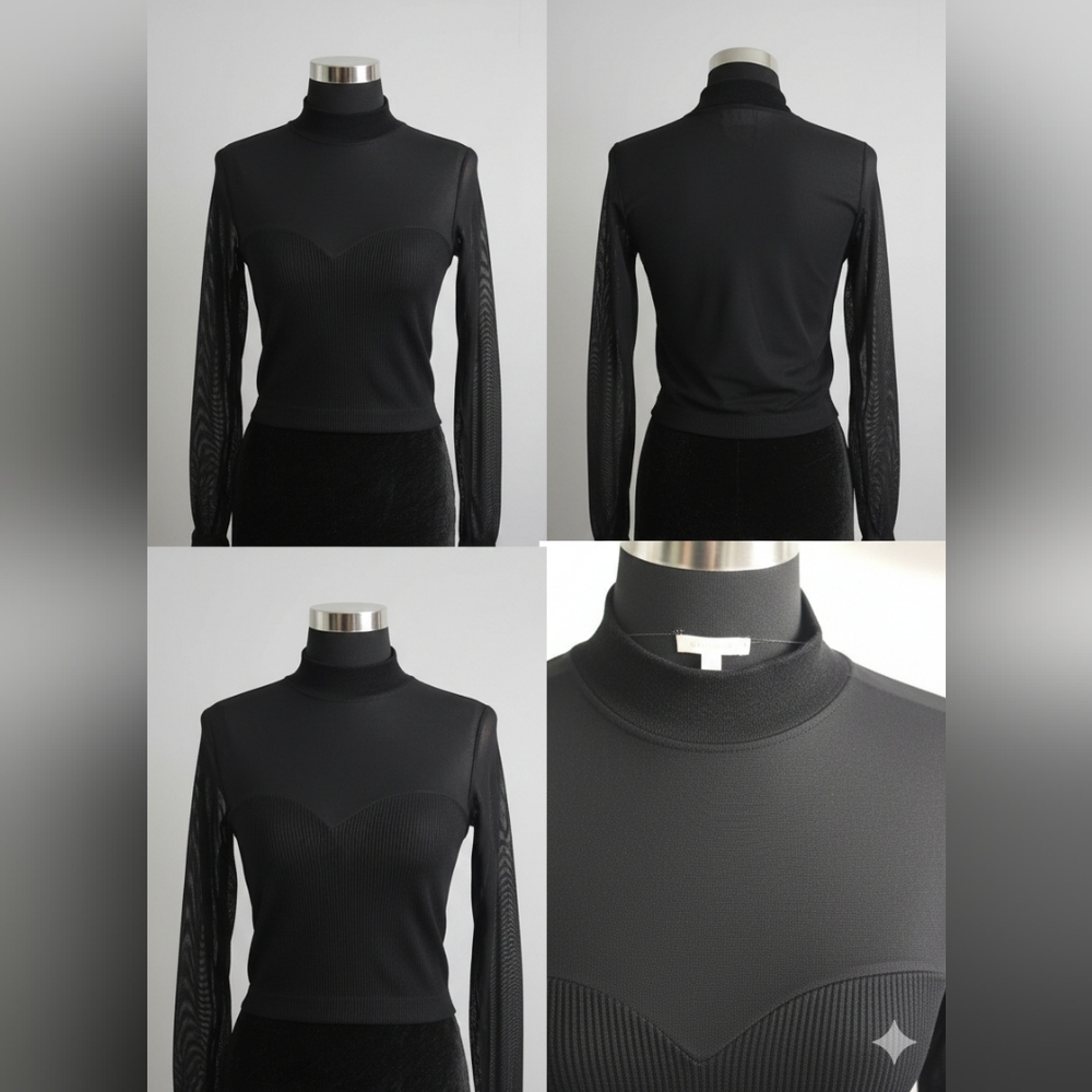 Fashion Nova Elegant Black Mesh Sleeve Top